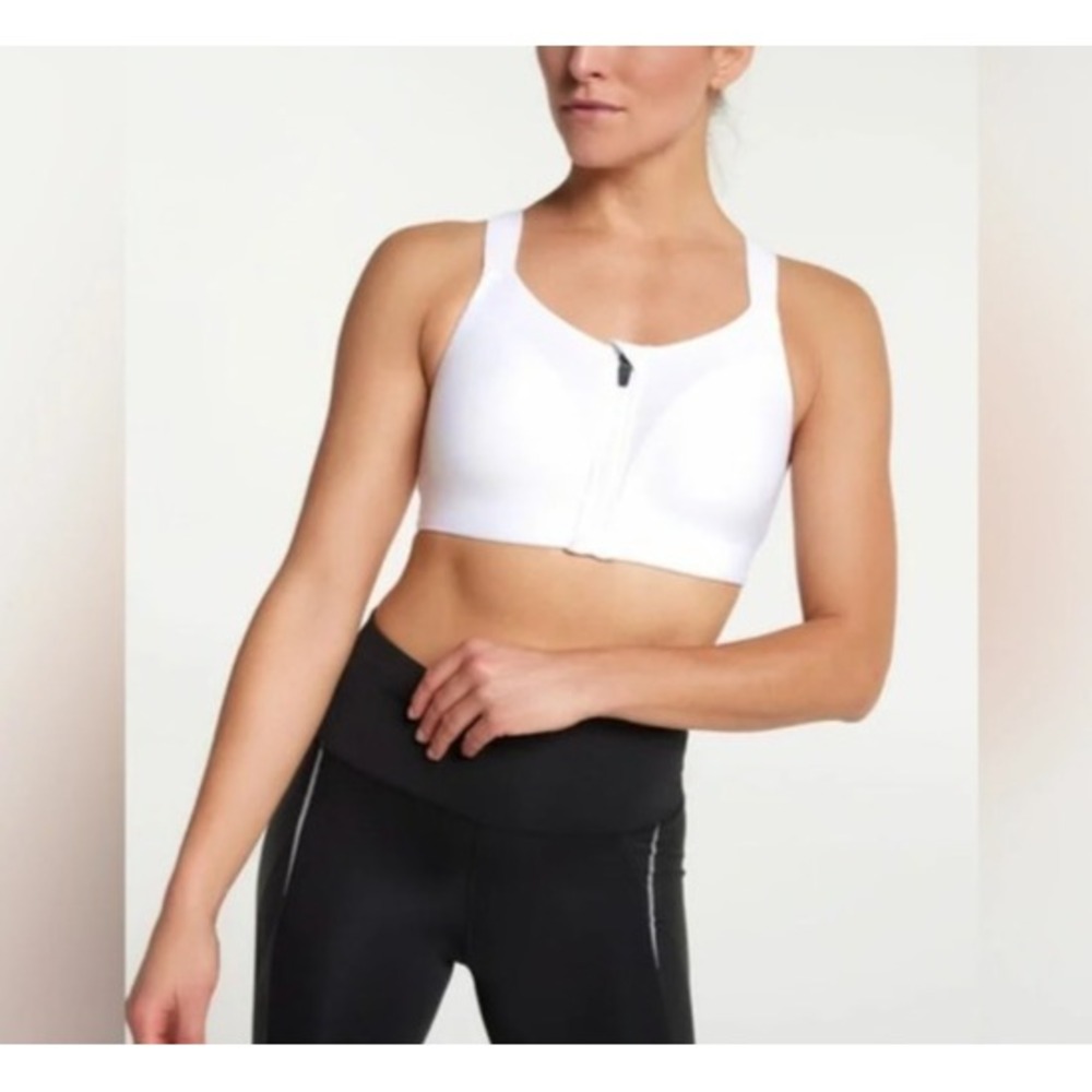 Calia Womens White Go All Out Zip Front Sports Bra Size 36D NWOT